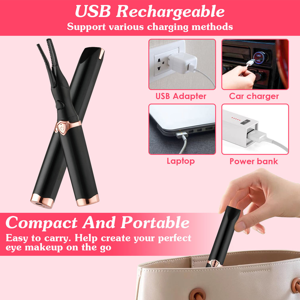 1Pc 2 In 1 Clip Comb Heated Eyelash Curler Electric Mini Lash Curler Natural Eye Lash Makeup Tool With 3 Temp Settings 15Mins Shutdown
