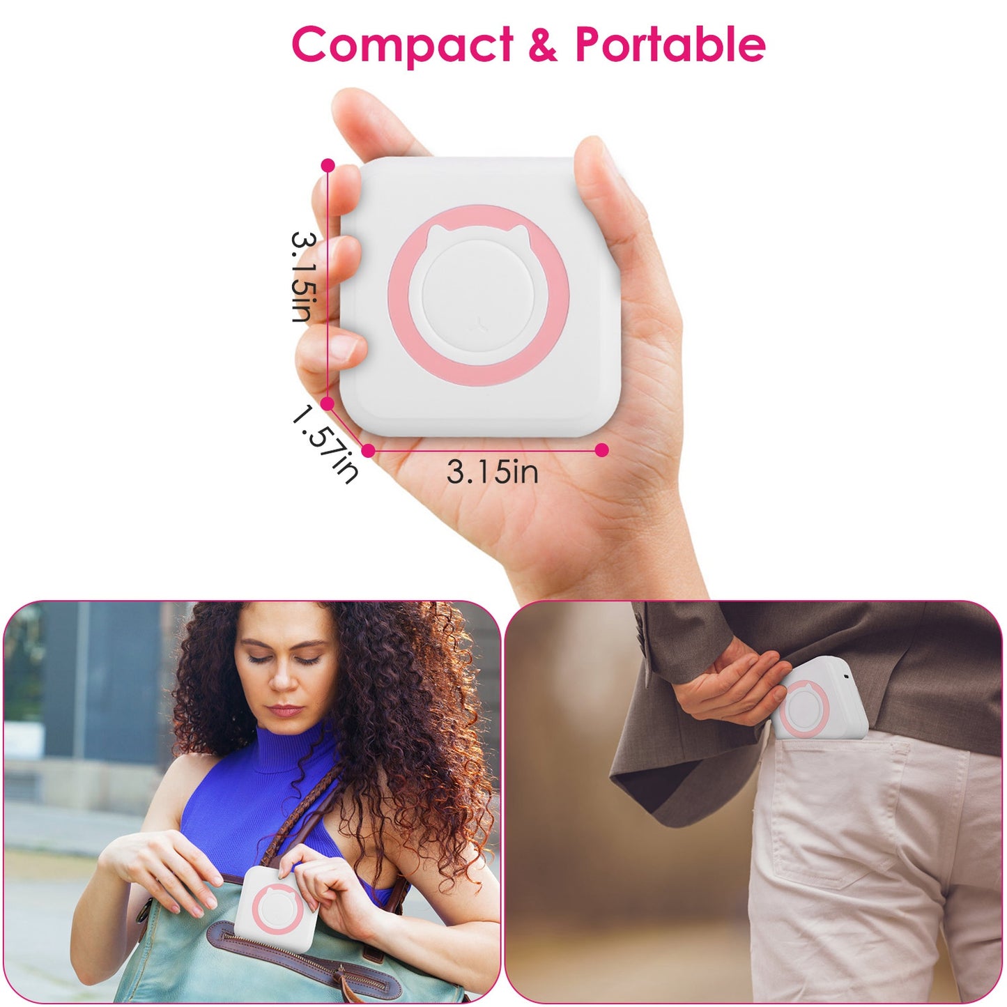 Mini Printer - Printer Paper 'Options' -- Pocket Wireless Thermal Printer Portable Mini Sticker Maker Machine Rechargeable Inkless Photo Printer For Printing Label Journal Study Notes Memo Photos