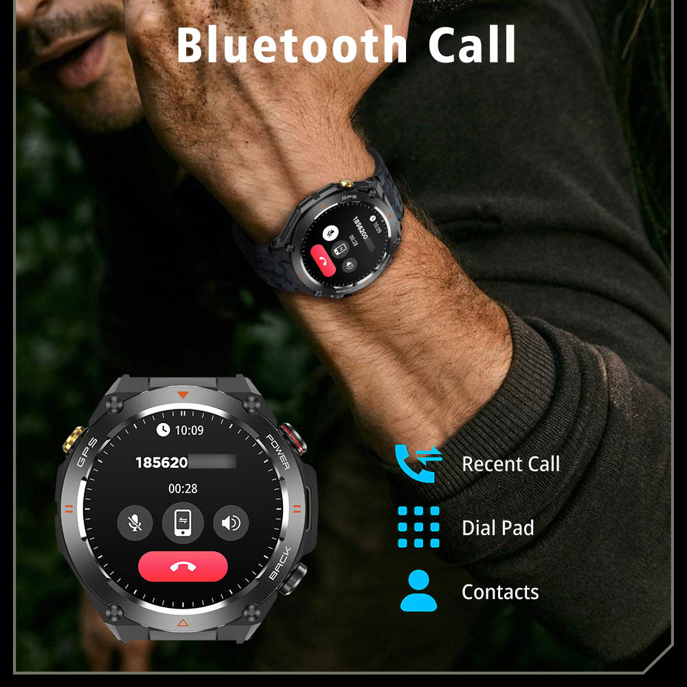 SENBONO GPS Smart Watch Men 1.45" HD Built-In GPS Altimeter Barometer Compass AI Voice