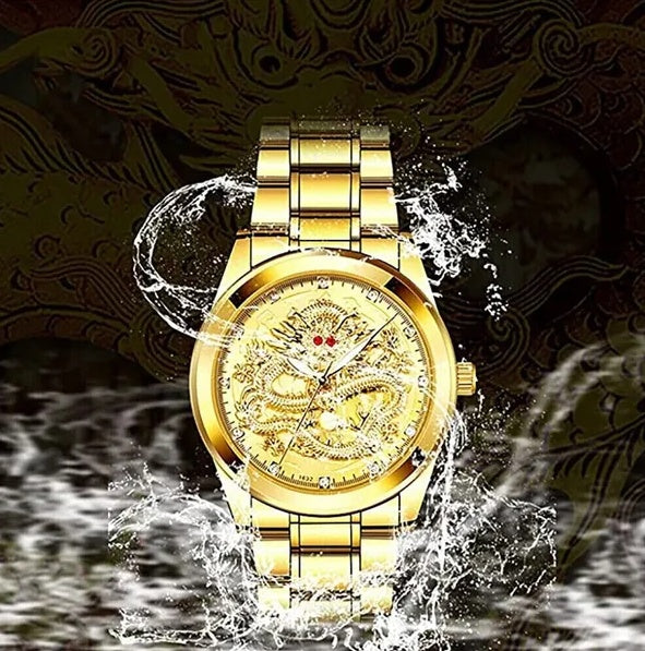 Luxury Men's Gold Diamond Quartz Watch Waterproof Stainless Steel Business Watch