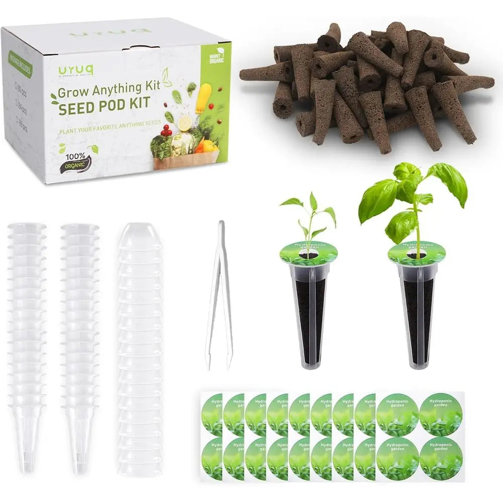 140-Piece Hydroponic System: AeroGarden-Compatible, Herb Kit Essentials - Sponges, Baskets, Domes, Labels