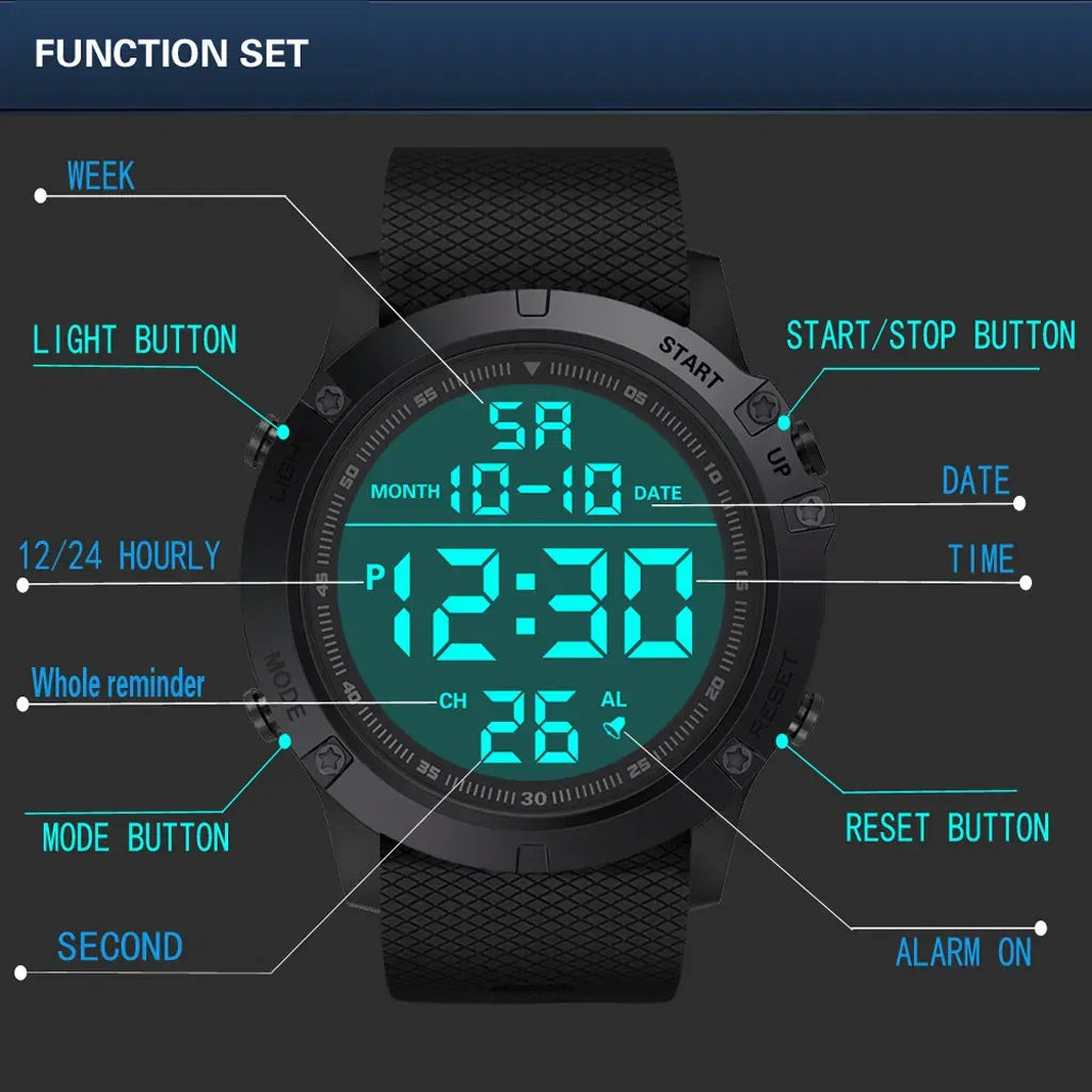 Men's Waterproof Digital Sports Watch Military Tactical LED Backlight Wristwatch