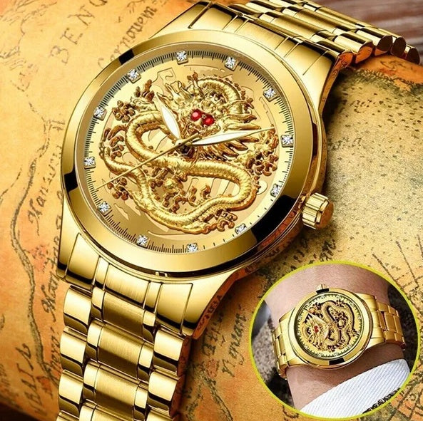 Luxury Men's Gold Diamond Quartz Watch Waterproof Stainless Steel Business Watch
