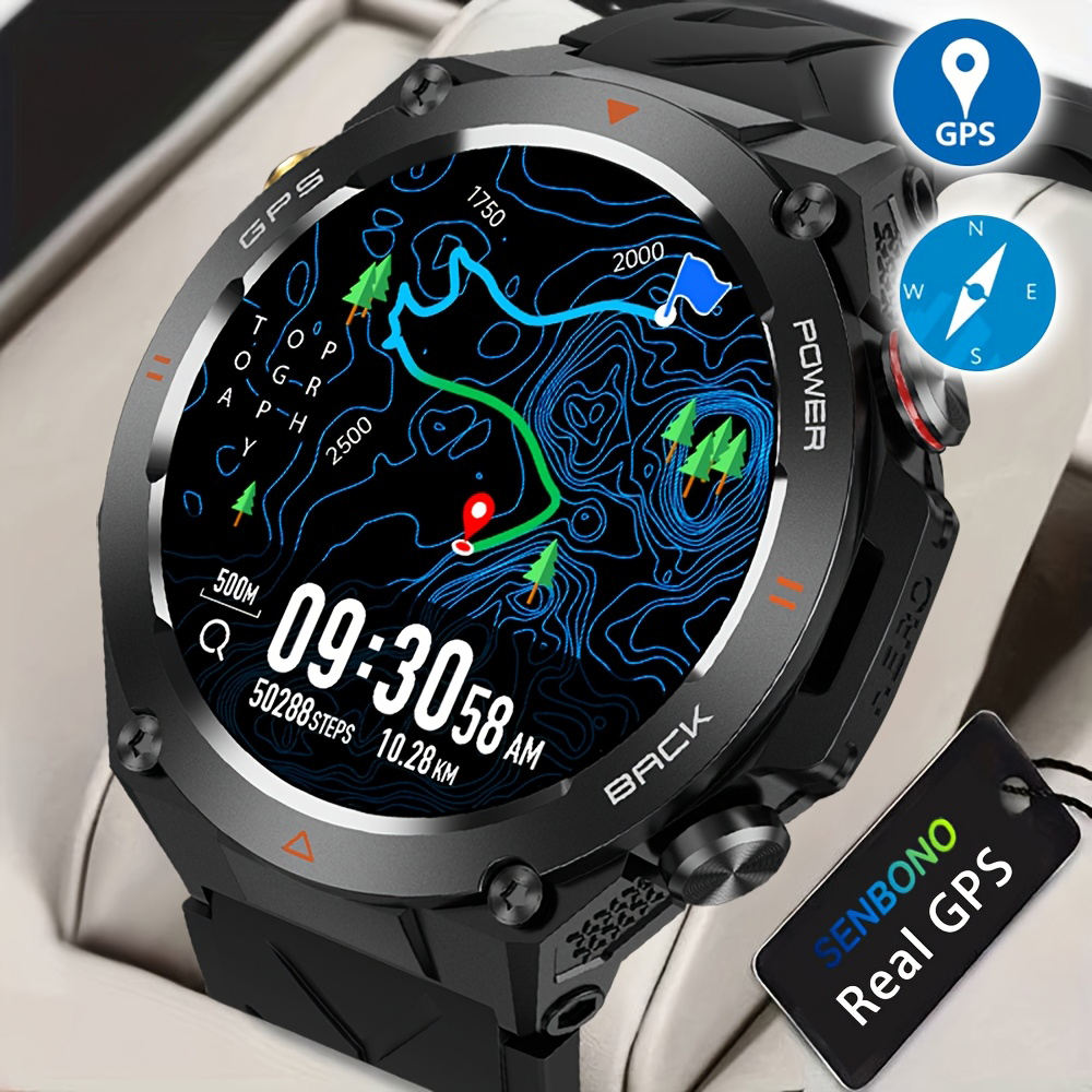 SENBONO GPS Smart Watch Men 1.45" HD Built-In GPS Altimeter Barometer Compass AI Voice
