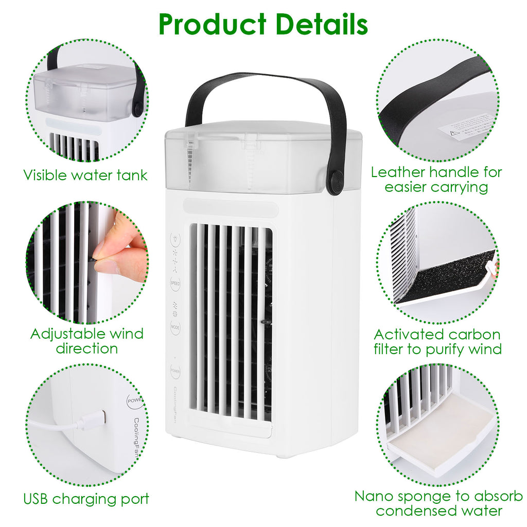 4 In 1 Portable Air Conditioner Fan Evaporative Air Cooler Water Mist Cooling Fan For Desktop 3 Speeds Nightlight