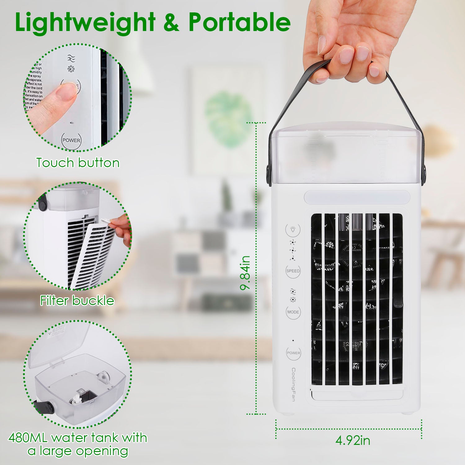 4 In 1 Portable Air Conditioner Fan Evaporative Air Cooler Water Mist Cooling Fan For Desktop 3 Speeds Nightlight