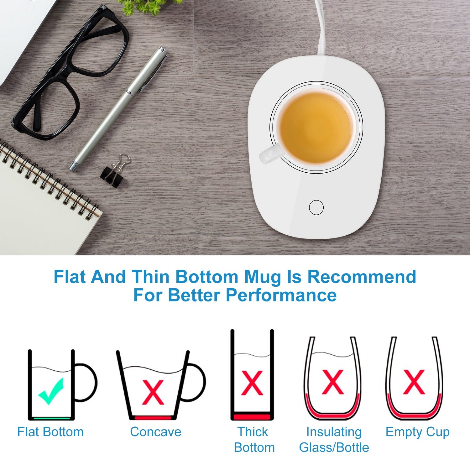 1Pc Coffee Cup Warmer Auto Shut Off- Coffee Tea Milk Electric Heater Pad Office Home Desk Electric Beverage Warmer Mat