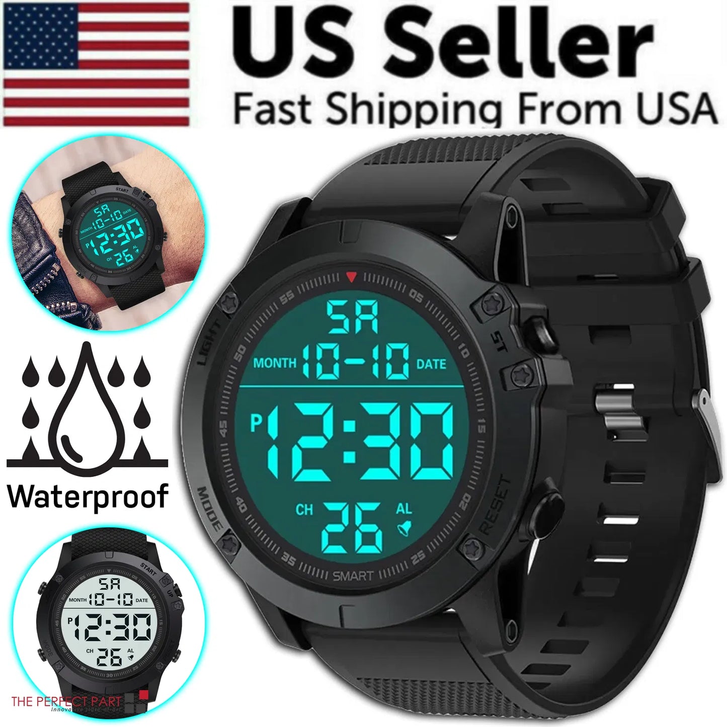 Men's Waterproof Digital Sports Watch Military Tactical LED Backlight Wristwatch