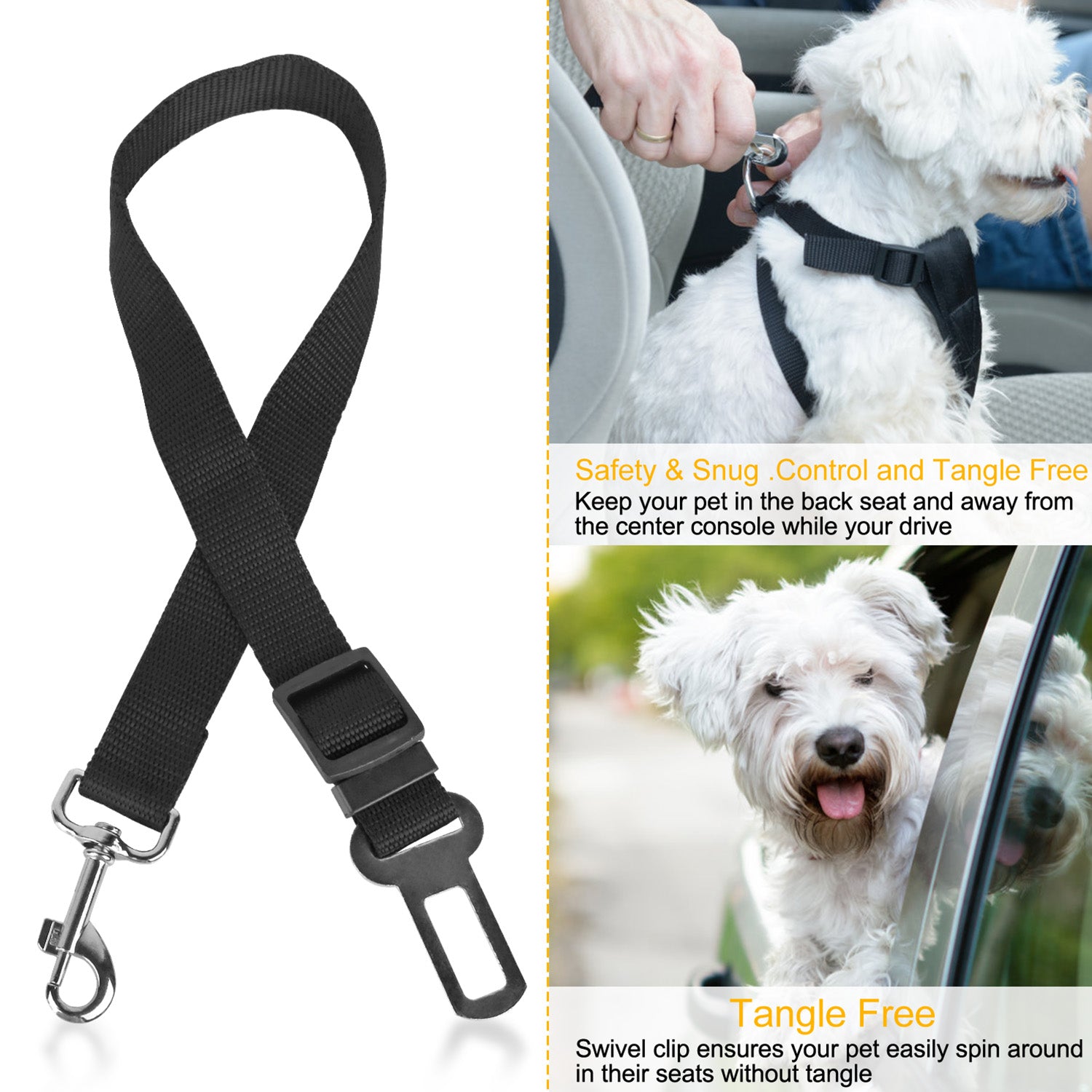 2Pcs Pet Dog Seat Belt Leash Adjustable Pet Dog- Cat Safety Leads Harness Car Vehicle Nylon Fabric Seatbelt Strap