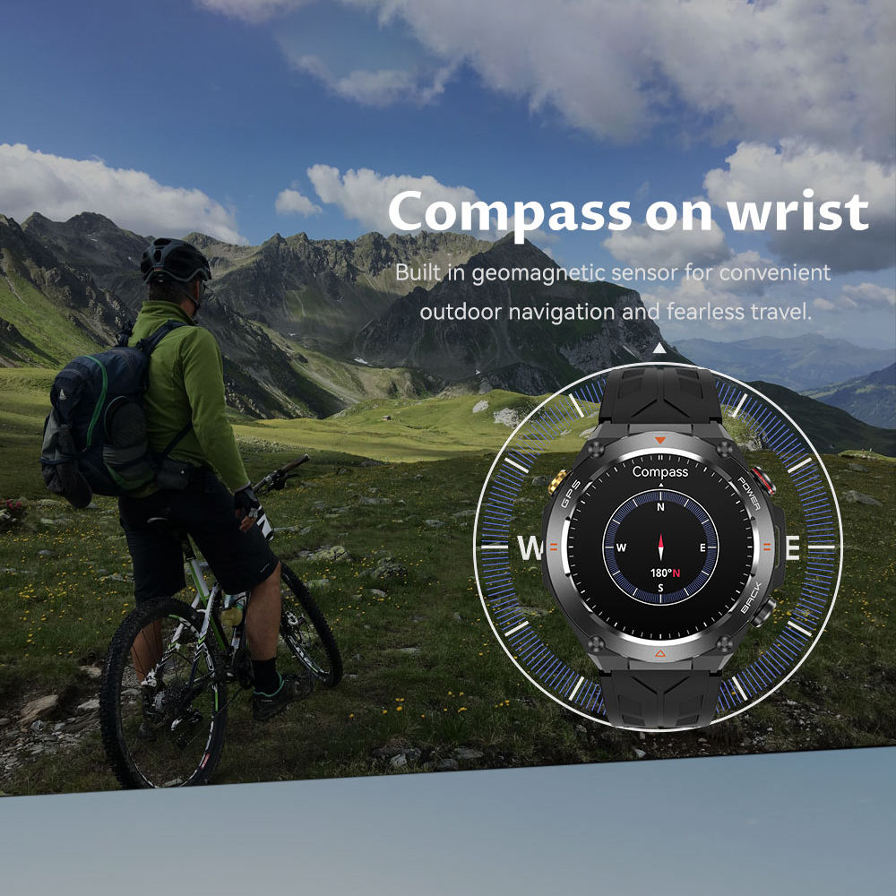 SENBONO GPS Smart Watch Men 1.45" HD Built-In GPS Altimeter Barometer Compass AI Voice