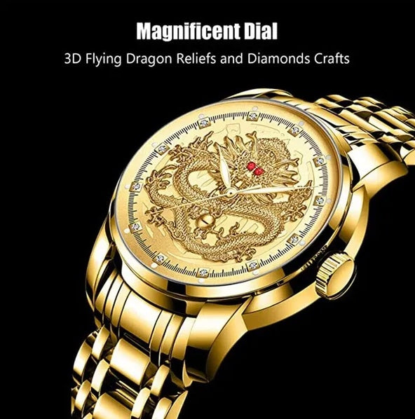 Luxury Men's Gold Diamond Quartz Watch Waterproof Stainless Steel Business Watch